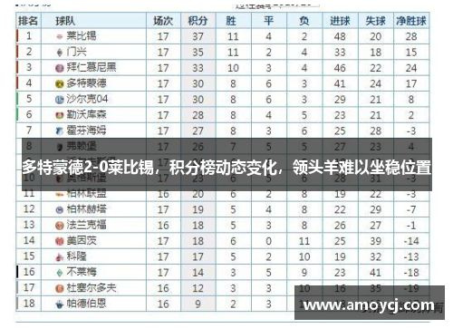 多特蒙德2-0莱比锡，积分榜动态变化，领头羊难以坐稳位置